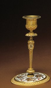 Candlestick, from a Napoleon III four-piece desk set, marquetry by Duvinage and Harinckouk by Alphonse Gustave Giroux