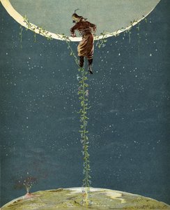 Baron Munchausen climbs up to the moon by way of a Turkey bean plant