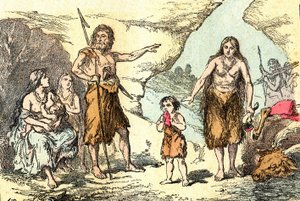 A family at the era of reindeer (Prehistory). Drawing A. Demarle. 1885 by Alphonse Demarle