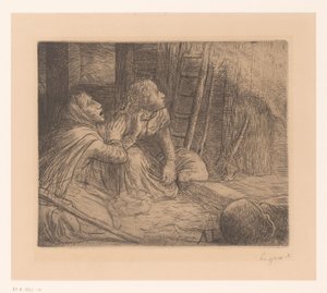 Two Kneeling Women Looking Up by Alphonse Legros (signed by artist)