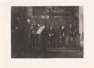 Eight Men Around a Lectern