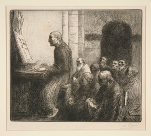 Monk Playing the Organ in Church