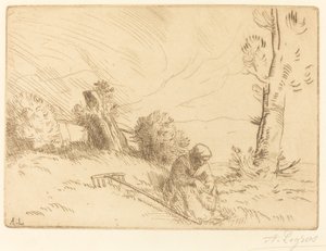 Peasant Woman Seated near a Hedge by Alphonse Legros