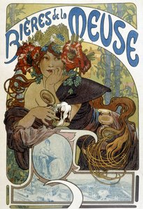 Advertising for the beer of the Meuse. Illustration of Mucha (Czech painter and poster designer)