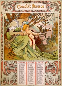 Chocolate Masson calendar illustrated by Mucha, a Czech Art Nouveau painter by Alphonse Mucha
