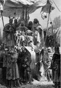 The Christians of Jerusalem leaving before Saladin (1138-1193) after the capture of the Holy City - engraving by Neuville by Alphonse Marie de Neuville