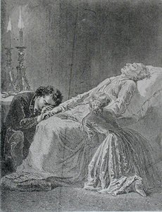 The Death of Jean Valjean, illustration from Les Miserables by Victor Hugo by Alphonse Marie de after Neuville