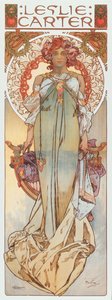 Advertising Illustration by Alphonse Mucha Representing Stage Actress Leslie Carter in Her New Play 