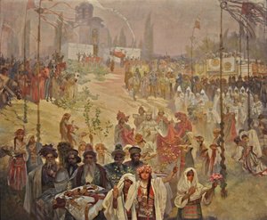 The Coronation of the Serbian Tsar Stefan Dusan as East Roman Emperor The Cycle The Slav Epic by Alphonse Mucha