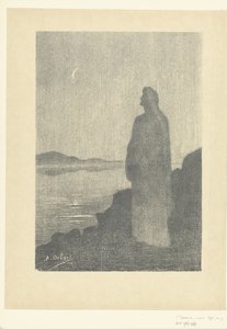 Standing Woman by the Waterside Looking at the Moon