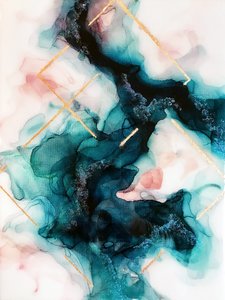Abstract Teal Gold Flow by Alyson Storms