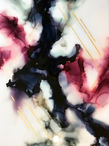 Fluid Magenta Gold Abstract by Alyson Storms