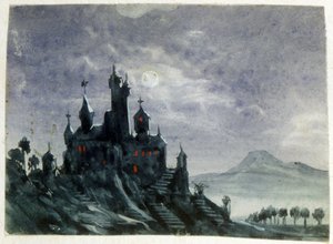 View of a Fantastic Chateau by Moonlight