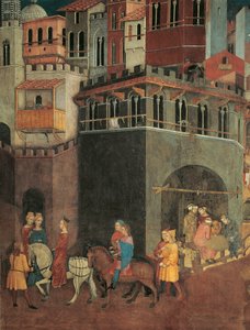 Procession of Nobility on streets of city (detail) by Ambrogio Lorenzetti