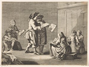 Five Men and Women Looking at Prints by Ambrogio Orio