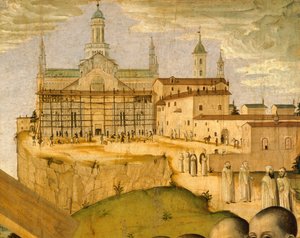 Construction of the Certosa di Pavia, by Ambrogio da Fossano known as Bergognone, detail by Ambrogio da Fossano (c.1460 1523)