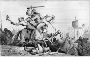 Count Eudes Defending Paris Against the Normans in 885 - Engraving of 1825 in Histoire de France