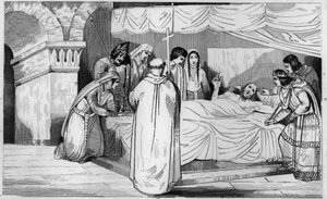 Death of Pepin of Herstal (635-714) surrounded by his family - Engraving 1825 in 