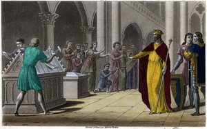 Grimoald, son of Pépin the Elder, Mayor of the Palace of Austrasia (642) under Sigebert III. Designed and engraved by Ambroise Tardieu in 1825 by Ambroise Tardieu