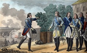 Louis XV (1710-1774). The King and the Dauphin attend the Battle of Fontenoy, which was very important for the outcome of the War of the Austrian Succession. The Marshal of Saxony won the Battle of Fontenoy in 1748 - Designed and engraved by Ambroise Tardi by Ambroise Tardieu