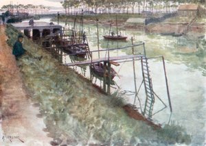 The Quay, with Eel-Boats and Landing-Stages, Nieuport