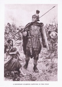 A Legionary Guarding Captives in a Field (illustration from The Roman Soldier)