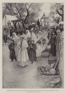 The Queen at Cimiez, Her Majesty Witnessing the Departure of the Red Penitents at the Fete des Cougourdons, Cimiez by Amedee Forestier
