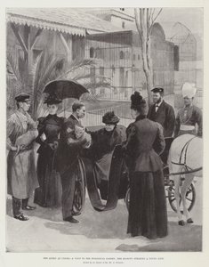 The Queen at Cimiez, a Visit to the Zoological Garden, Her Majesty Stroking a Young Lion
