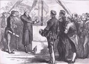 Lafayette laying the cornerstone of the Bunker