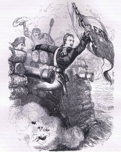 Sergeant Jasper recovers the flag, illustration from Cassells History of the United States by American English school