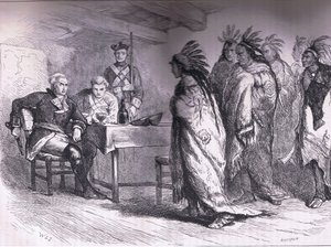 Visit of Pontiac and the Indians to Major Gladwin 1763, illustration from Cassells History of the United States