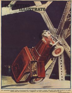 A miraculous escape: a car overturning and stopping just in time to avoid plunging off a bridge in Milwaukee, Wisconsin, USA by American Photographer (after)