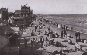 Old Orchard Beach, Maine: On the beach (b/w photo)