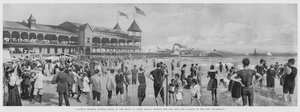 A Sunday Morning Bathing Scene on the Beach at Coney Island, showing the New Iron Pier Landing of the Iron Steamboats