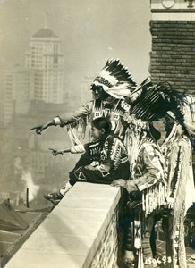 Blackfoot Indians on the roof of the McAlpin Hotel, refusing to sleep in their rooms, New York City