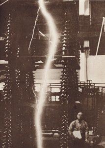 Discharge of artificial lightning from a five million-volt generator by American Photographer