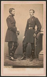 Prince Philippe of Orléans, Count of Paris, and his brother Prince Robert of Orléans, Duke of Chartres, in Union uniforms with swords, c.1861-62 (b/w photo)