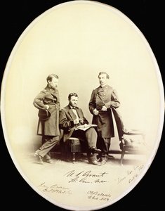 Signed Photograph of Ulysses S. Grant and His Aides, Orville E. Babcock and Adam Badeau, in Military Uniform, c.1865 by American Photographer