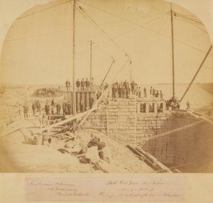 South Gate House of the New Reservoir, Central Park, during construction