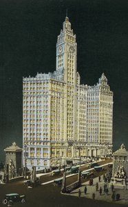 The Wrigley Building, South and North Section, by Night by American Photographer