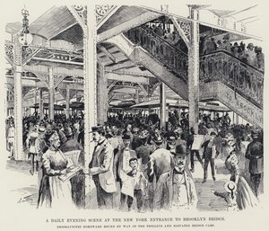 A Daily Evening Scene at the New York Entrance to Brooklyn Bridge