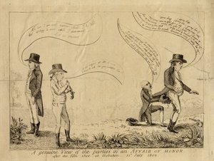 A Genuine View of the Parties in an Affair of Honor after the Fifth Shot at Hoboken, July 31, 1802 by American School