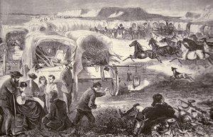 A Wagon Train Formed into a Corral on the Oregon Trail