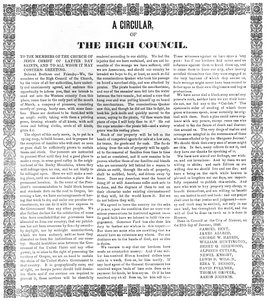 A circular of the High Council of the Church of Jesus Christ of the Latter Day Saints, 1846 by American School