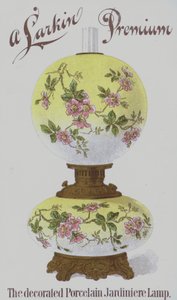 Advertisement for Larkin Premium Decorated Porcelain Jardiniere Lamps by American School