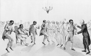 African Americans at a ball with Governor John Hancock from The Echo, with other poems by Richard Alsop, 1807 by American School