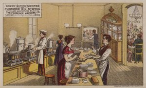 American Trade Card Advertising Sewing Machines and Oil Stoves Manufactured by the Florence Machine Company, Massachusetts by American School