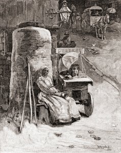 An Oyster Seller with Her Cart Near the Washington Navy Yard, Washington D.C. by American School