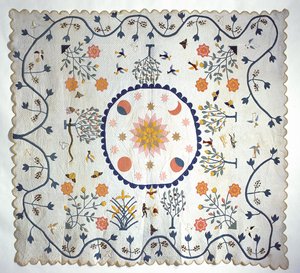 Applique quilt with Sun, Moon, Stars and the Garden of Eden, from Arkansas, c.1850-80