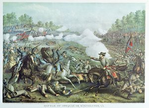 Battle of Opequan or Winchester, Virginia (engraved by Kurz & Allison) by American School